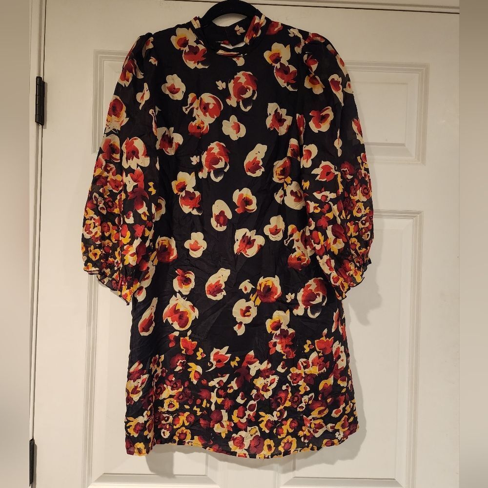 Aryn K black floral open back dress M